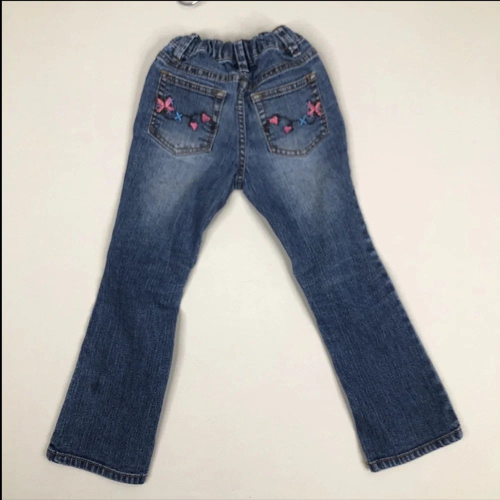 Girls Squeeze Jeans Size 5 Butterfly Embroidered Denim Heart Flowers